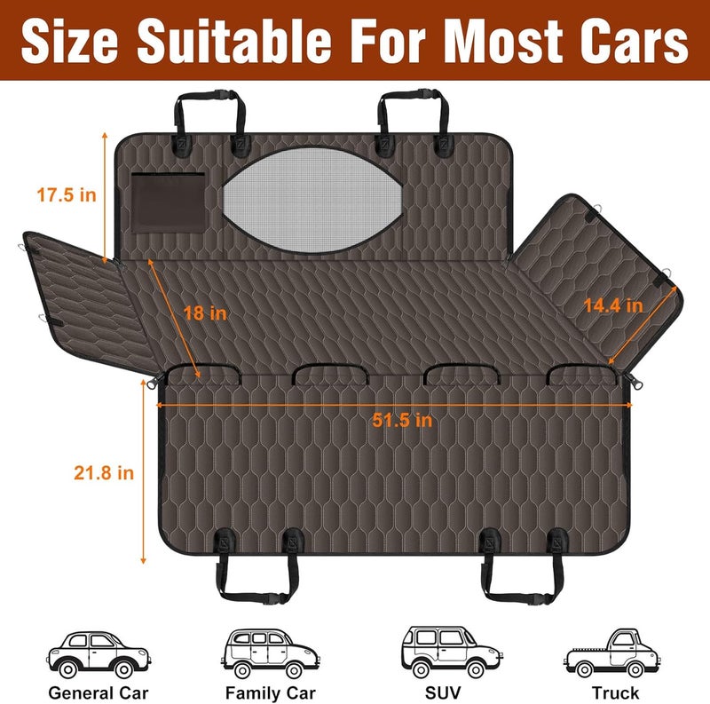 NECKORY Waterproof Dog Car Seat Cover - Scratch Proof Nonslip Back Seat Hammock with Mesh Window & Storage Pocket for SUVs/Trucks/Sedans-S, Brown/Black - Image 2